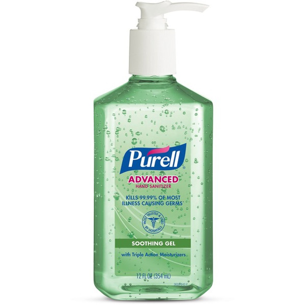 PURELL&reg; Hand Sanitizer Gel - 12 fl oz (354.9 mL) - Pump Bottle Dispenser - Kill Germs - Hand, Skin - Clear - Non-sticky, Residue-free - 1 Each