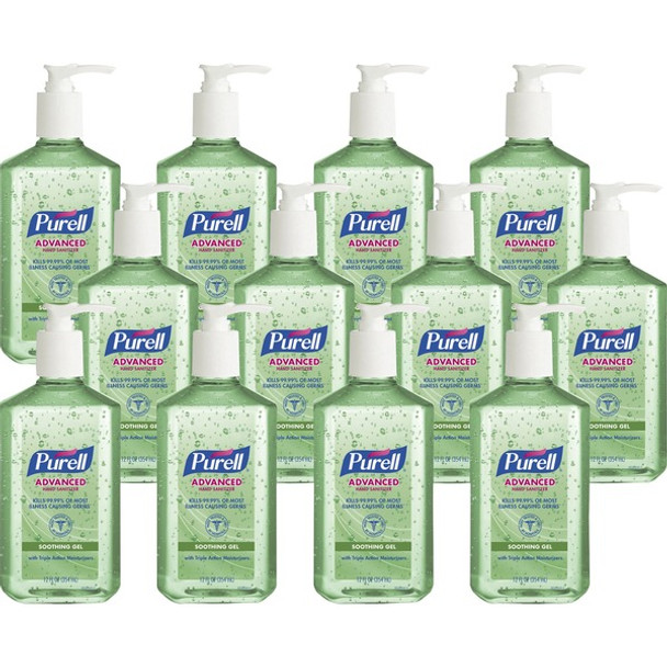 PURELL&reg; Hand Sanitizer Gel - 12 fl oz (354.9 mL) - Pump Bottle Dispenser - Kill Germs - Hand, Skin - Clear - Non-sticky, Residue-free - 12 / Carton