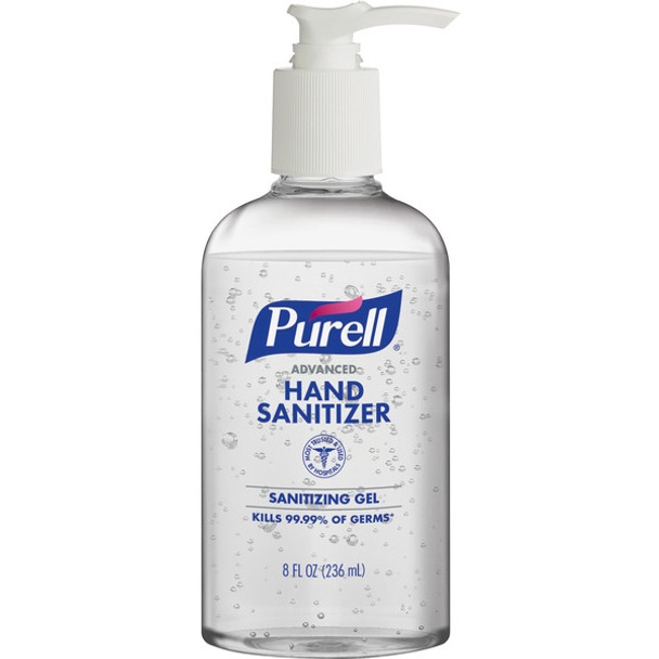 PURELL&reg; Advanced Hand Sanitizer Gel - Clean Scent - 8 fl oz (236.6 mL) - Pump Bottle Dispenser - Kill Germs - Multipurpose - Moisturizing - Clear - Triclosan-free, Paraben-free, Phthalate-free - 1 Each