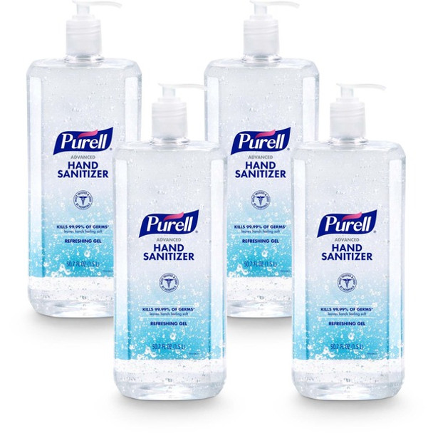 PURELL&reg; Advanced Hand Sanitizer Gel - 50.7 fl oz (1500 mL) - Pump Bottle Dispenser - Kill Germs - Hand, Classroom, Reception, Outdoor, Medical - Clear - Paraben-free, Phthalate-free, Preservative-free, Anti-irritant - 4 / Carton