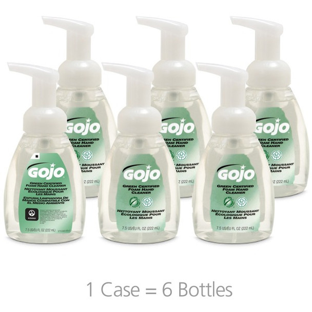 Gojo&reg; Green Certified Foam Hand Cleaner - 7.5 fl oz (221.8 mL) - Push Pump Dispenser - Hand - Clear - Bio-based - 6 / Carton