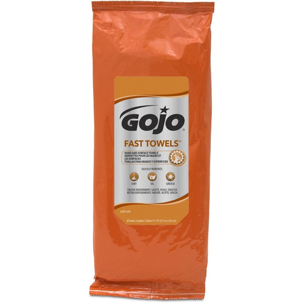 Gojo&reg; Fast Towels - Fresh Citrus - 60 Sheets - Clear, Blue - Cleaning, Non-irritating, Moisturizing, Heavy Duty - For Multipurpose - 60 Per Pack - 1 / Pack
