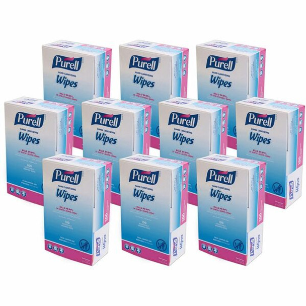 PURELL&reg; On-the-go Sanitizing Hand Wipes - 5" x 7" - Clear - Alcohol Based, Fragrance-free - For Hand - 100 Per Box - 10 / Carton