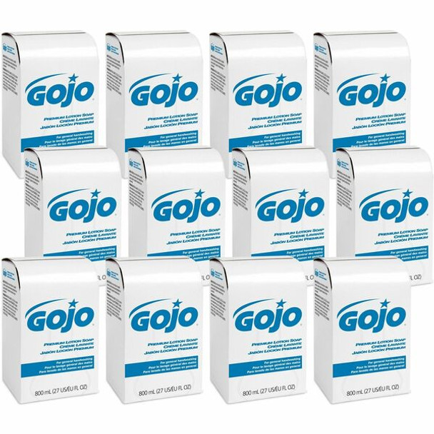 GOJO&reg; Premium Lotion Hand Soap Refills, Waterfall Fragrance, 800 mL, Case Of 12 Refills - Waterfall ScentFor - 27.1 fl oz (800 mL) - Kill Germs, Bacteria Remover, Dirt Remover - Hand, Skin - Moisturizing - Bio-based, Dye-free - 12 / Case
