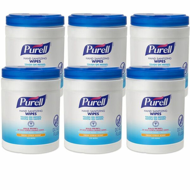 PURELL&reg; Sanitizing Wipes - White - Durable, Lint-free - For Hand, General Purpose, Hand - 270 Per Canister - 6 / Carton