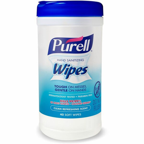 PURELL&reg; Clean Scent Hand Sanitizing Wipes - Clean - White - Durable, Alcohol-free - For Hand, Multi Surface, Face - 40 Per Canister - 1 Each