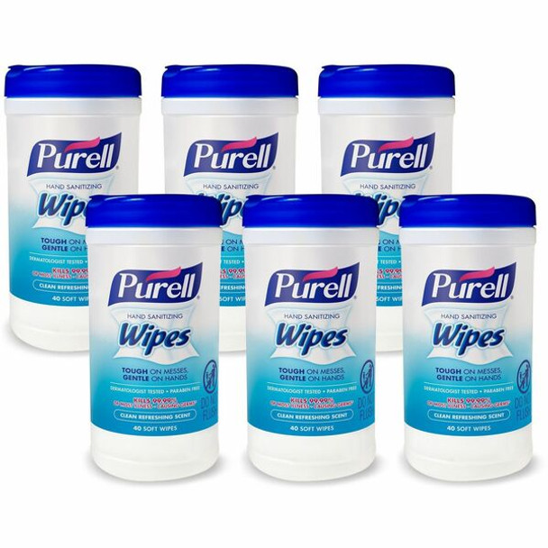 PURELL&reg; Clean Scent Hand Sanitizing Wipes - Clean - White - Durable, Alcohol-free - For Hand, Multi Surface - 40 Per Canister - 6 / Carton