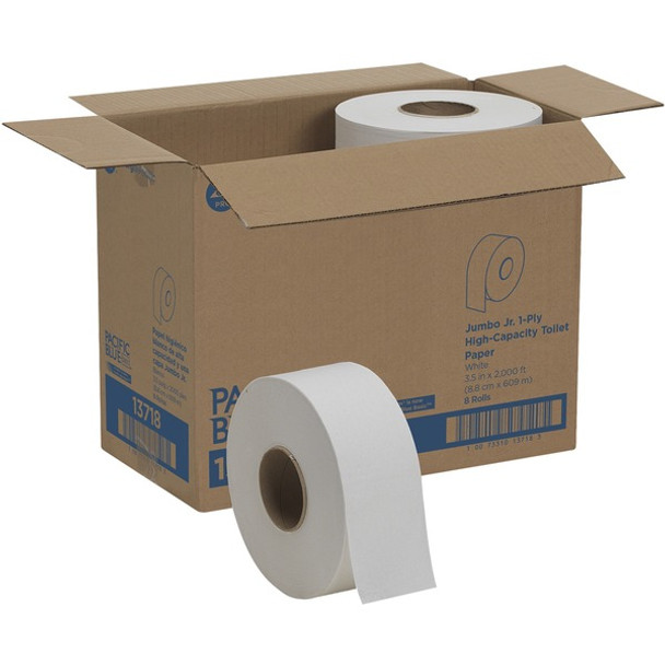Pacific Blue Basic Jumbo Jr. High-Capacity Toilet Paper - 1 Ply - 3.50" x 2000 ft - 3.30" Roll Diameter - White - Nonperforated - For Washroom, Office Building, Public Facilities, School, Hotel, Food Service, Healthcare - 8 / Carton