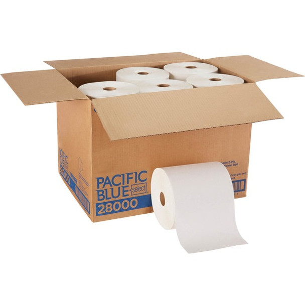 Pacific Blue Select Premium Paper Towel Roll - 2 Ply - 7.87" x 350 ft - White - Paper - Nonperforated, Absorbent, Soft - For Washroom - 12 / Carton