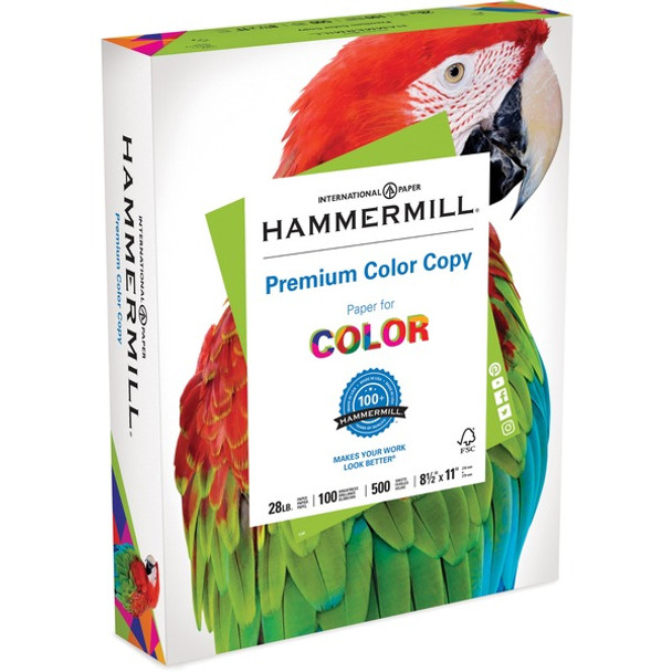 Hammermill Premium Color Copy Paper - White - 100 Brightness - Letter - 8 1/2" x 11" - 28 lb Basis Weight - 8 / Carton - High Brightness, Heavyweight - White