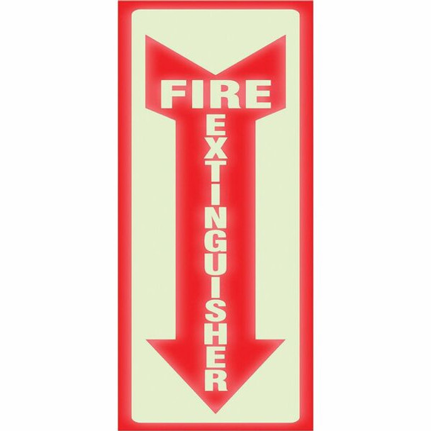 Headline Signs Glow In Dark Fire Extinguisher Sign - 1 Each - Fire Extinguisher Print/Message - 4" Width13" Depth - Glow-in-the-dark, Durable - White, Red
