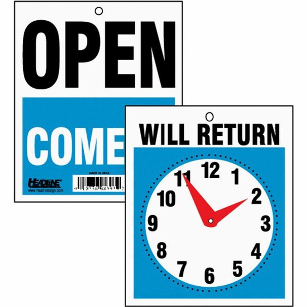 Headline Signs OPEN/WILL RETURN Time Sign - 1 Each - Open, Come In, Will Return Print/Message - 7.5" Width9" Depth - Rectangular Shape - Black, White Print/Message Color - Yes - Customizable Time - Plastic - Red, Multicolor