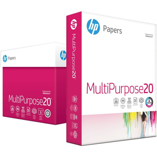 HP Papers Multipurpose20 Copy Paper - White - 96 Brightness - Letter - 8 1/2" x 11" - 20 lb Basis Weight - Smooth - 5 / Carton - Sustainable Forestry Initiative (SFI) - Smear Resistant, Acid-free, Archival-safe, ColorLok Technology - Bright White