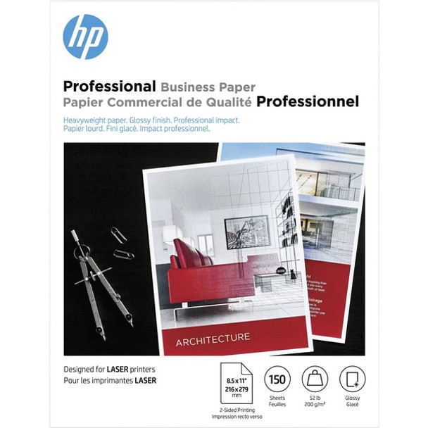 HP Glossy Brochure Paper - White - 97 Brightness - Letter - 8 1/2" x 11" - 52 lb Basis Weight - 200 g/m&#178; Grammage - Smooth, Glossy - 150 / Pack - White