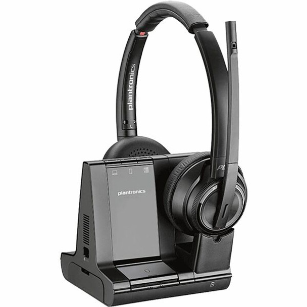 Poly Savi 8200 Office Stereo Headset - Stereo - Wireless - DECT - 590 ft - 32 Ohm - 20 Hz - 20 kHz - On-ear - Binaural - Ear-cup - Noise Cancelling Microphone - Black