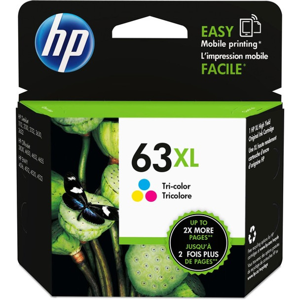 HP 63XL Original High Yield Inkjet Ink Cartridge - Tri-color - 1 Pack - 300 Pages