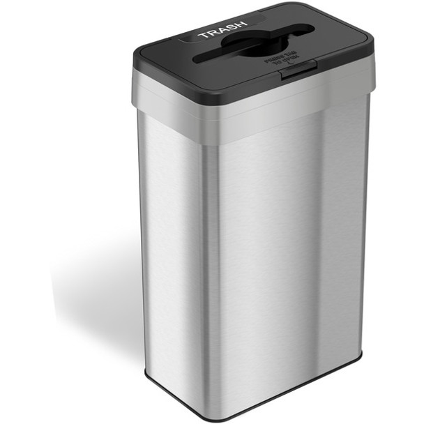 HLS Commercial 21-Gallon Rectangular Open Trash Can - Push Button Opening - 21 gal Capacity - Rectangular - Fingerprint Proof, Smudge Resistant, Easy to Clean - 34" Height x 10.3" Width x 16" Depth - Stainless Steel - Silver - 1 Each