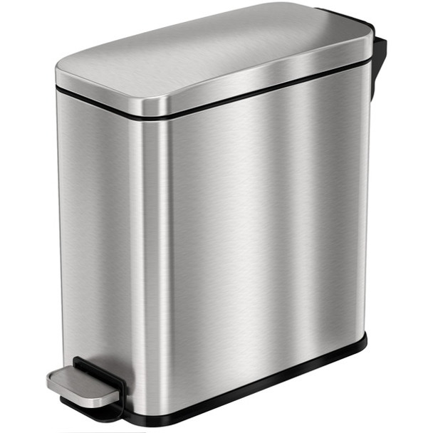 HLS Commercial Fire-Rated Soft Step Trash Can - 3 gal Capacity - Pedal Control, Durable, Smooth, Lid Closure, Fingerprint Proof, Fire Retardant, Removable Inner Bin, Handle - 13.8" Height x 6.5" Width - Stainless Steel - Silver - 1 Each