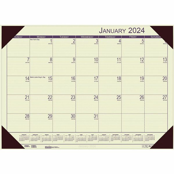 House of Doolittle Ecotones Compact Calendar Desk Pads - Julian Dates - Monthly - 1 Year - January 2024 - December 2024 - 1 Month Single Page Layout - 22" x 17" Sheet Size - 2.88" x 2.25" Block - Desk Pad - Tan - Leatherette, Paper - Holder - 1 Each