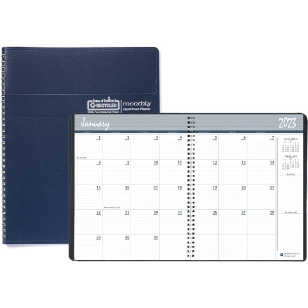 House of Doolittle 14-month Classic Wirebound Monthly Planner - Julian Dates - Monthly - December 2023 - January 2025 - 1 Month Double Page Layout - 8 1/2" x 11" Sheet Size - 2.12" x 1.87" Block - Simulated Leather - Blue Cover - 1 Each