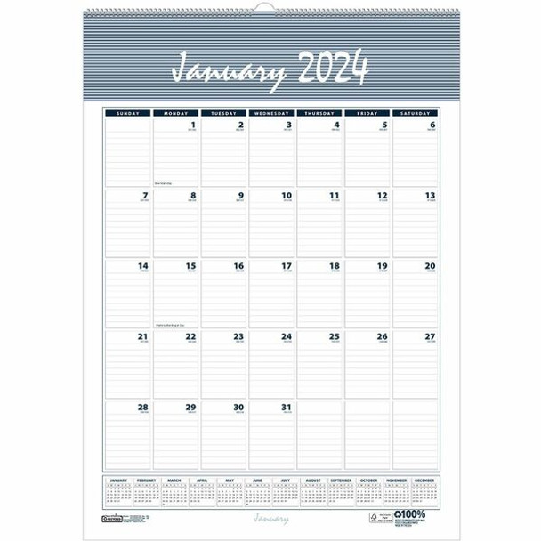 House of Doolittle Bar Harbor 17" Wall Calendar - Julian Dates - Monthly - 12 Month - January 2024 - December 2024 - 1 Month Single Page Layout - 12" x 17" Sheet Size - Wire Bound - Paper - 1 Each