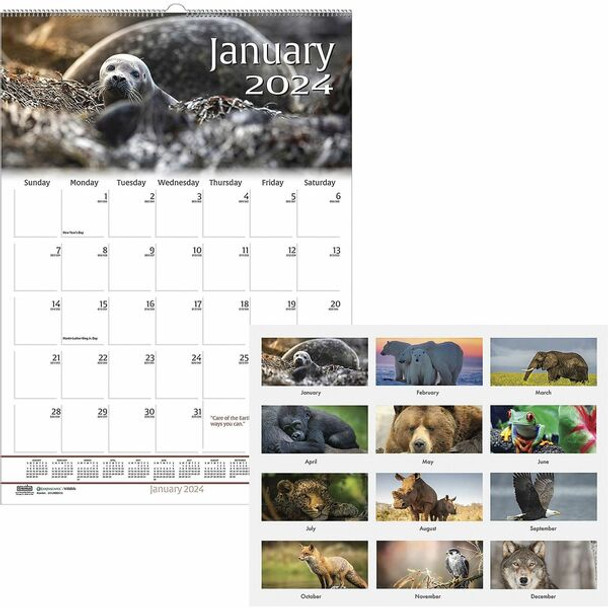 House of Doolittle Earthscapes Wildlife Monthly Wall Calendar - Julian Dates - Monthly - 12 Month - January 2024 - December 2024 - 1 Month Single Page Layout - 12" x 16 1/2" Sheet Size - 1.63" x 2" Block - Wire Bound - 1 Each