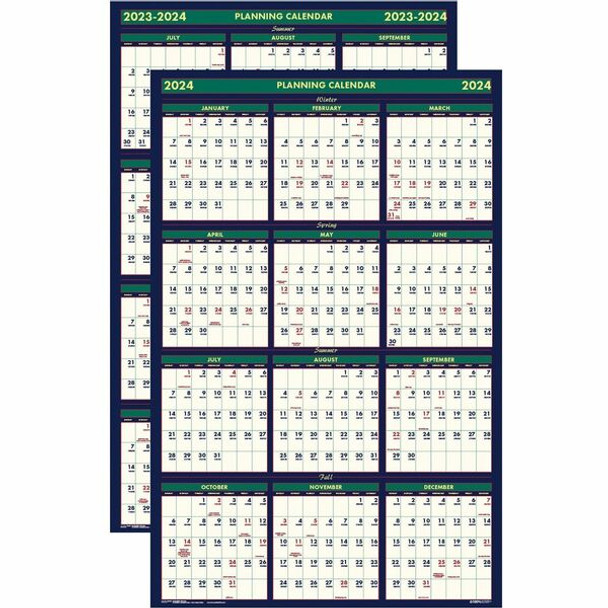 House of Doolittle Nonlaminated Reversible Planner - Julian Dates - Yearly - 1 Year - July 2023 - June 2024 - 24" x 37" Sheet Size - 1.50" x 1" Block - 1 Each