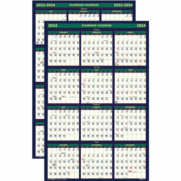 House of Doolittle Eco-friendly 18 Month Laminated Wall Calendar - Julian Dates - Weekly, Daily, Yearly - 18 Month - July 2023 - June 2024 - 24" x 37" Sheet Size - 1" x 1.50" Block - Multi - Paper - Laminated, Erasable - 1 Each