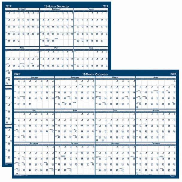 House of Doolittle Dated 66" Laminated Wall Planner - Julian Dates - Yearly - 12 Month - January 2024 - December 2024 - 66" x 33" Sheet Size - 2" x 2.25" Block - Blue, Gray - Paper - Laminated - 1 Each