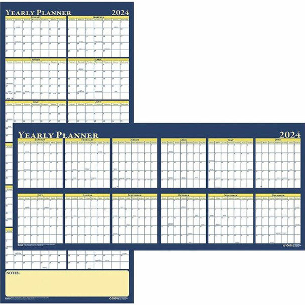 House of Doolittle Laminated Yearly Wall Planner - Julian Dates - Yearly - 12 Month - January 2024 - December 2024 - 60" x 26" Sheet Size - 2" x 1.75" , 1.63" x 2" Block - Paper - Erasable, Laminated - 1 Each