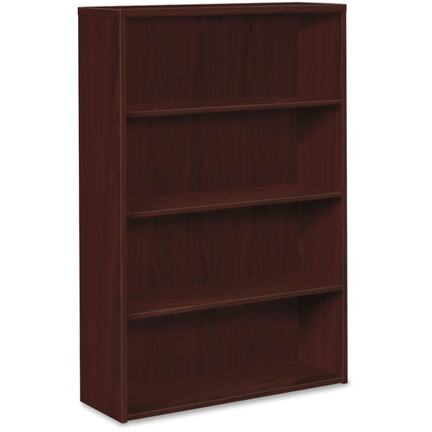 HON 10500 Series Mahogany Laminate Fixed Shelves Bookcase - 13.2" x 36"58" - 4 Shelve(s) - Material: Wood - Finish: Mahogany, Laminate