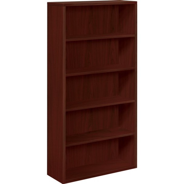 HON 105535 Bookcase - 36" x 13" x 1.1" x 71" - 5 Shelve(s) - Cove Edge - Material: Particleboard - Finish: Laminate, Mahogany - For Office