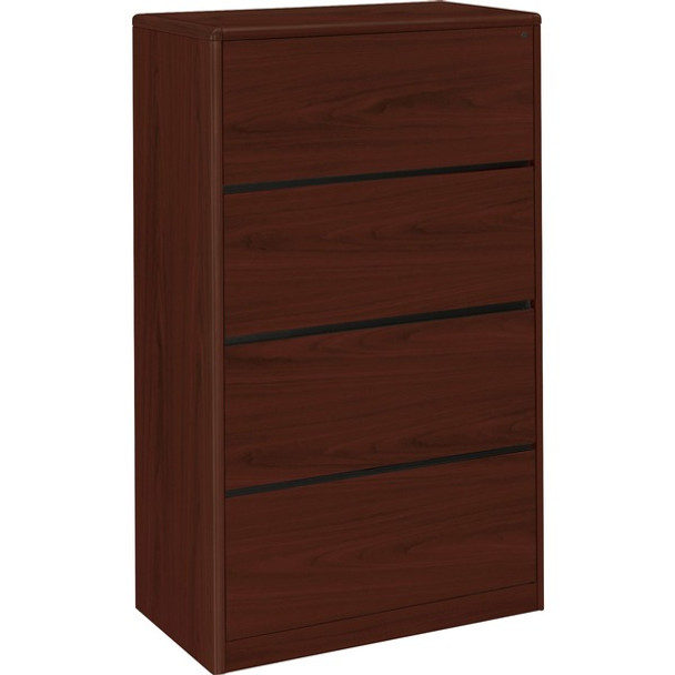 HON 10700 Series Lateral File 4 Drawers - 36" x 20"59.1" - 4 Drawer(s) - Waterfall Edge - Material: Laminate - Finish: Mahogany - For Office
