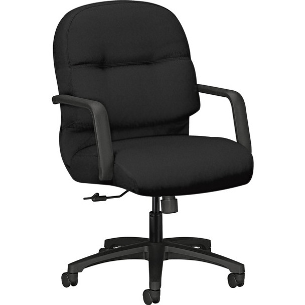 HON Pillow-Soft Mid-Back Chair | Center-Tilt | Fixed Arms | Black Fabric - Black Memory Foam, Polyester Seat - Black Foam, Polyester Back - Black Frame - Mid Back - 5-star Base - 1 Each