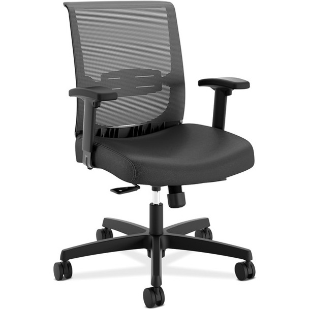 HON Convergence Chair - Vinyl Seat - Black Mesh Back - Black Frame - 5-star Base - Black