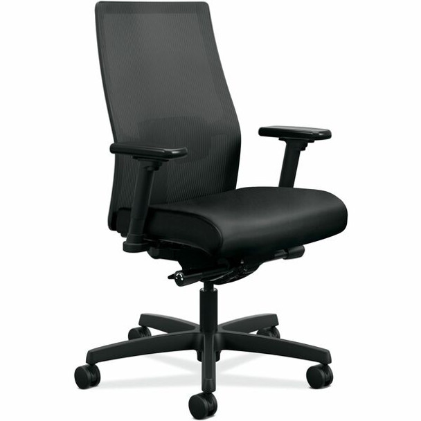 HON Ignition Black Mesh Back Chair - Fabric Seat - Black Polyurethane, Fabric Seat - Black Mesh Back - Black Frame - Mid Back - 5-star Base - 1 Each