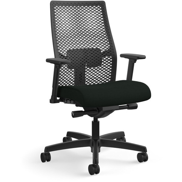 HON Ignition ReActiv Chair - Black Vinyl Seat - Black Mesh Back - Black Frame - Mid Back - Black