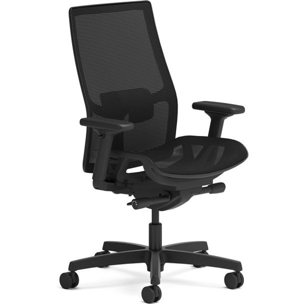 HON Ignition 2.0 Mid-back Mesh Seat Task Chair - Black Mesh Seat - Fog Mesh Back - Mid Back - Black - Armrest - 1 Each