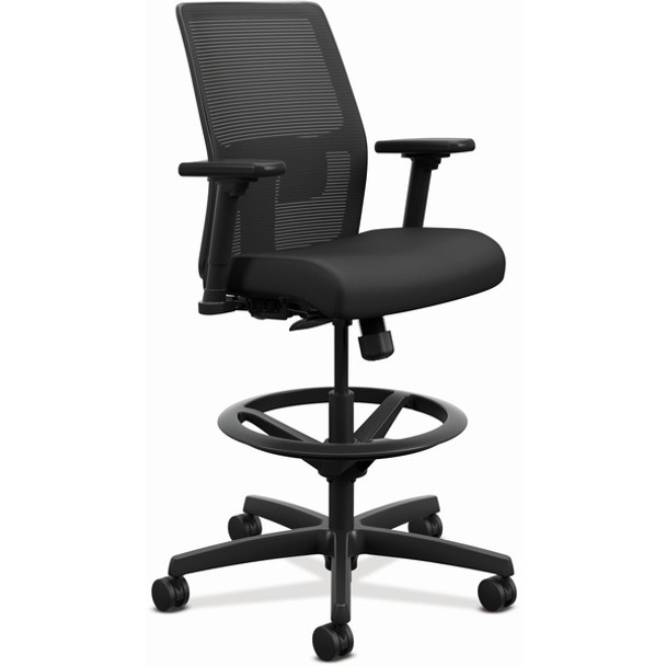 HON Ignition 2.0 Sitting Stool - Vinyl Seat - Black Mesh Back - Black Frame - Low Back - Black