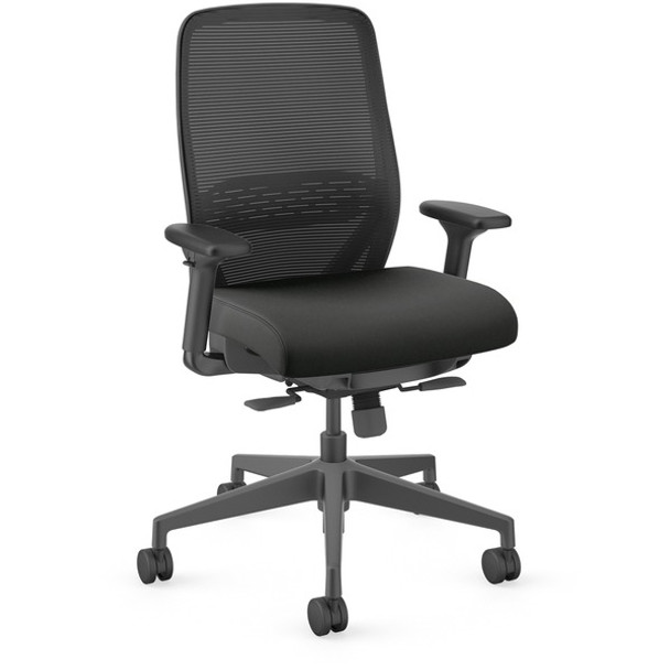 HON Nucleus Task Chair KD - Black Fabric Seat - Black Back - Armrest - 1 Each
