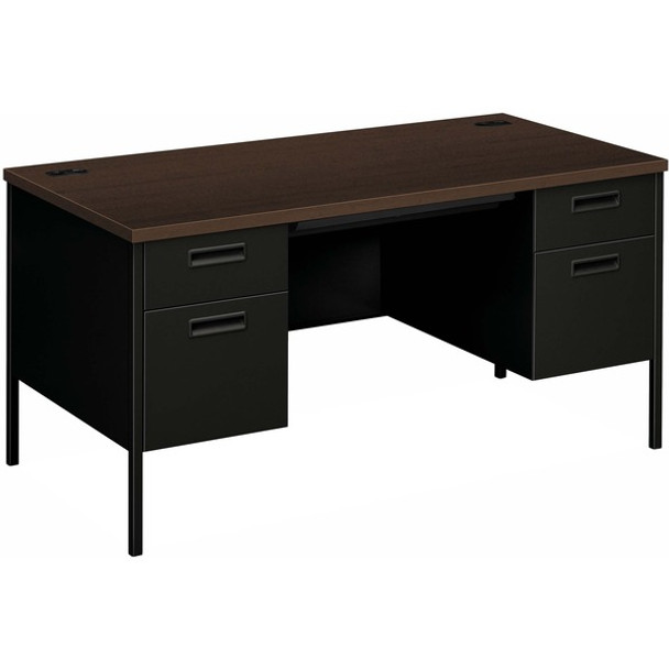 HON Metro Classic HP3262 Pedestal Desk - 60" x 30"29.5" - 4 x Box, File Drawer(s) - Double Pedestal - Square Edge - Finish: Mocha, Black