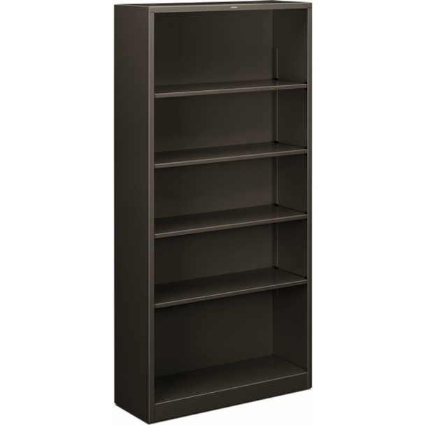 HON Brigade Steel Bookcase | 5 Shelves | 34-1/2"W | Charcoal Finish - 5 Shelf(ves) - 71" Height x 34.5" Width x 12.6" Depth - Adjustable Shelf, Reinforced, Welded, Durable, Compact - Steel
