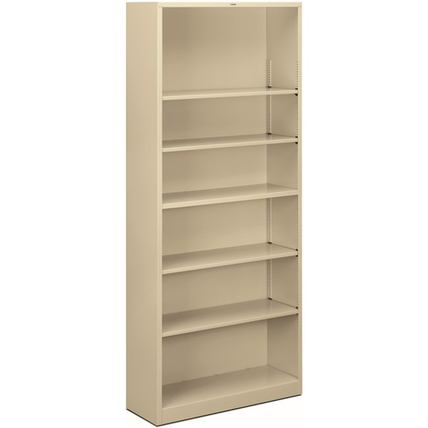 HON Brigade Steel Bookcase | 6 Shelves | 34-1/2"W | Putty Finish - 6 Shelf(ves) - 81.1" Height x 34.5" Width x 12.6" Depth - Adjustable Shelf, Reinforced, Welded, Durable, Compact - Steel