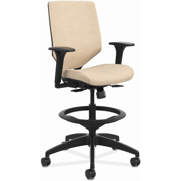 HON Solve Sitting Stool - Fabric Seat - Charcoal Fabric, Mesh Back - Black Frame - Mid Back - 5-star Base - Putty