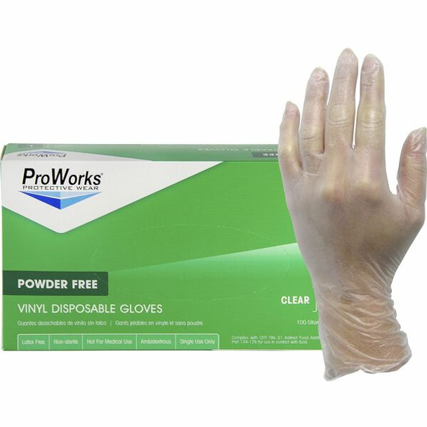 ProWorks Vinyl Industrial Gloves - Medium Size - Vinyl - Clear - Non-sterile - For Industrial, Food Processing, Construction, Food Service, Hospitality, General Purpose - 100 / Box - 3 mil Thickness - 9" Glove Length
