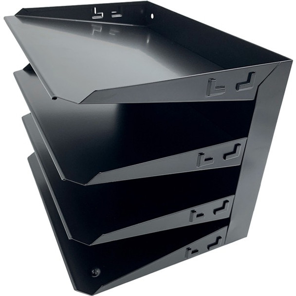 Huron Horizontal Slots Desk Organizer - 4 Compartment(s) - Horizontal - 9" Height x 12" Width x 8.7" Depth - Durable - Black - Steel - 1 Each