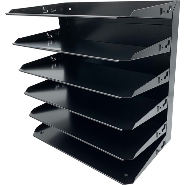 Huron Horizontal Slots Desk Organizer - 6 Compartment(s) - Horizontal - 15" Height x 15" Width x 8.7" Depth - Durable, Label Holder - Black - Steel - 1 Each