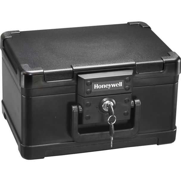 Honeywell 1101 Molded Fire Chest (.15 cu ft.) - 0.15 ftÃ‚Â³ - Key Lock - Water Proof, Fire Proof - for Document, Digital Media, Home, Office, USB Drive, CD, DVD, Envelope - Internal Size 4.60" x 9.60" x 6" - Overall Size 7.3" x 12.4" x 9.8" - Black