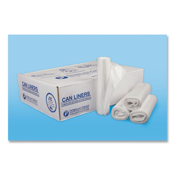 High-Density Commercial Can Liners, 30 gal, 13 mic, 30" x 37", Clear, 25 Bags/Roll, 20 Interleaved Rolls/Carton