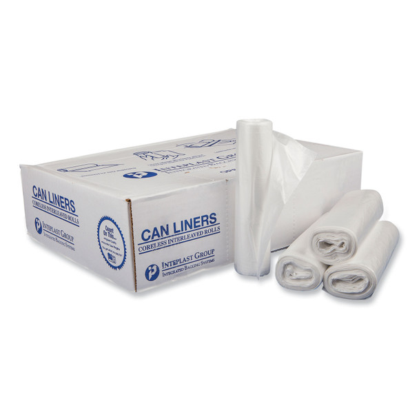 High-Density Commercial Can Liners, 30 gal, 16 mic, 30" x 37", Clear, 25 Bags/Roll, 20 Interleaved Rolls/Carton
